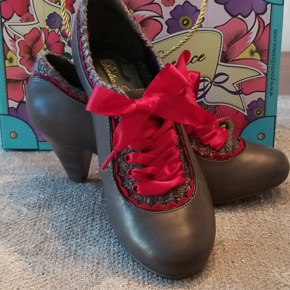 Poetic Licence Dust Grey Leather Lace Up Heels